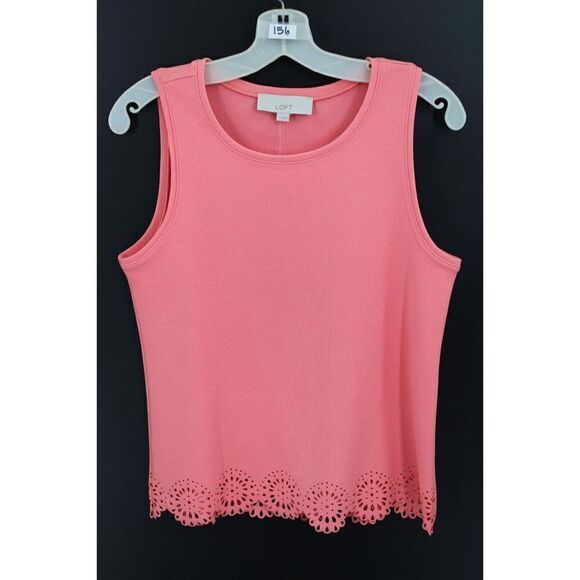 LOFT SIZE SMALL SALMON PINK SLEEVELESS BLOUSE FILIGREE BOTTOM TRIM NWT - Picture 1 of 7
